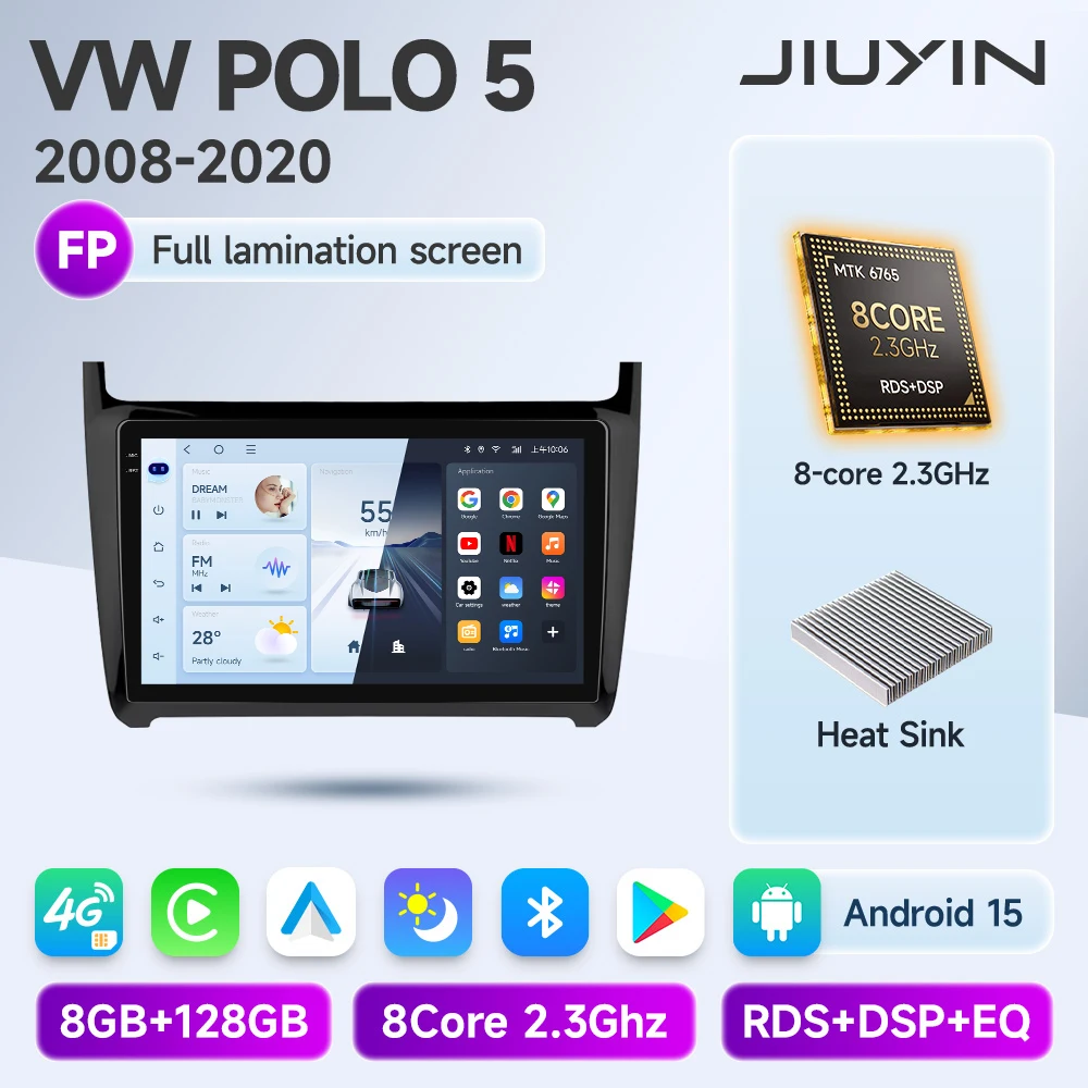 

JIUYIN для Volkswagen POLO 5 2008-2020 автомобильный радиоприемник мультимедийный видеоплеер навигация стерео GPS Android 15 без 2din 2