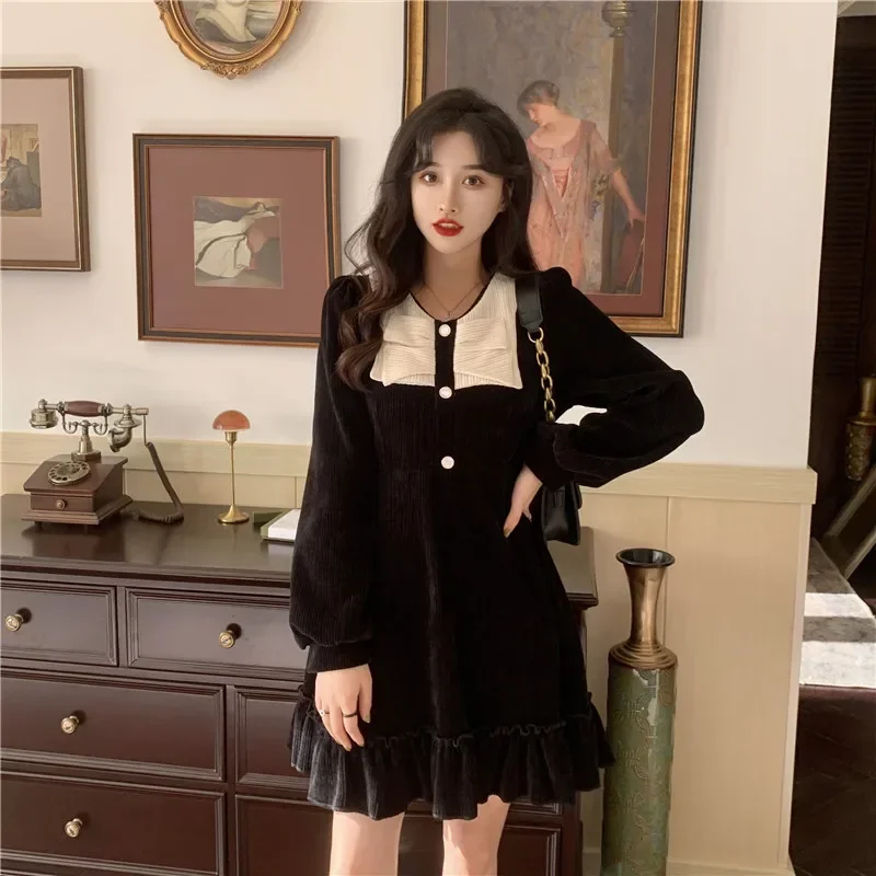 

Gentle Temperament Dress for Women Bow Knot Small Black Dress Slimming Short Skirt, New Retro Fashion, Figure, Autumn and Winter