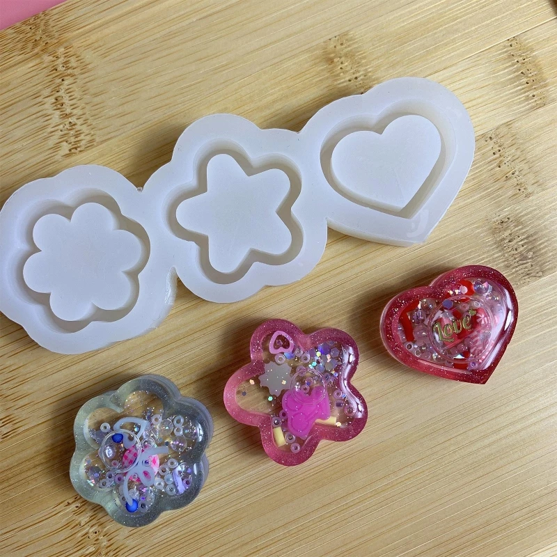 

N58F Shiny Glossy Geometry Star Flower Love Square Triangle Silicone Epoxy Resin Mold DIY Keychain Pendant for Bag Decoration