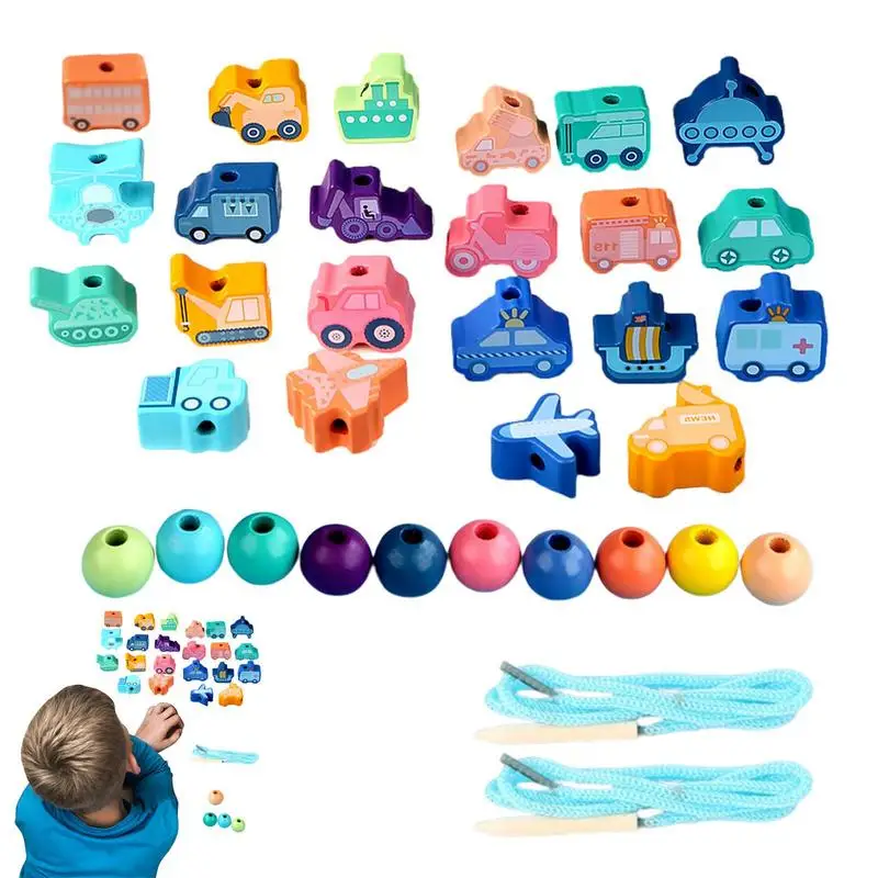 

Kids DIY Lacing Beads Wood Beads String Toys Set Fine Motor Skills Montessori Early Education Toys For 3 4 5 6 Year Old Toddlers