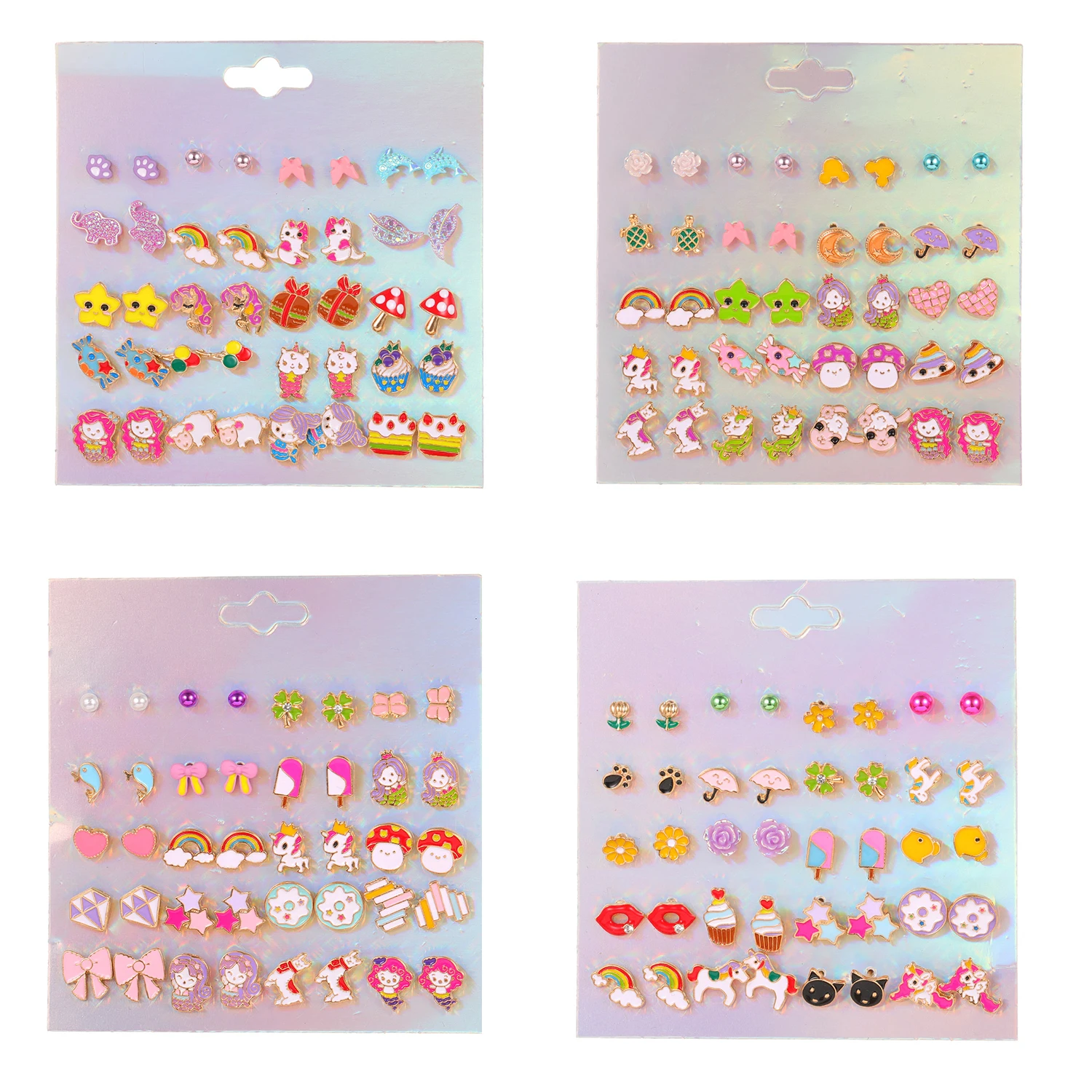 

20PRS/SET Mixed Colorful Cute Animals Unicorn Rainbow Kids Jewellery for Girls Christmas Stud Earring Birthday Gifts