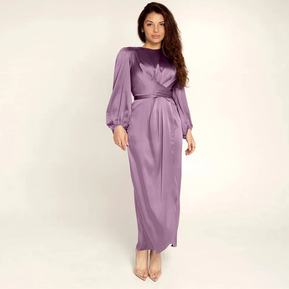 Arab Temperament Dress Muslim Fresh and Sweet Satin Long Skirt Muslim Dress Women 2021 New Long Skirt