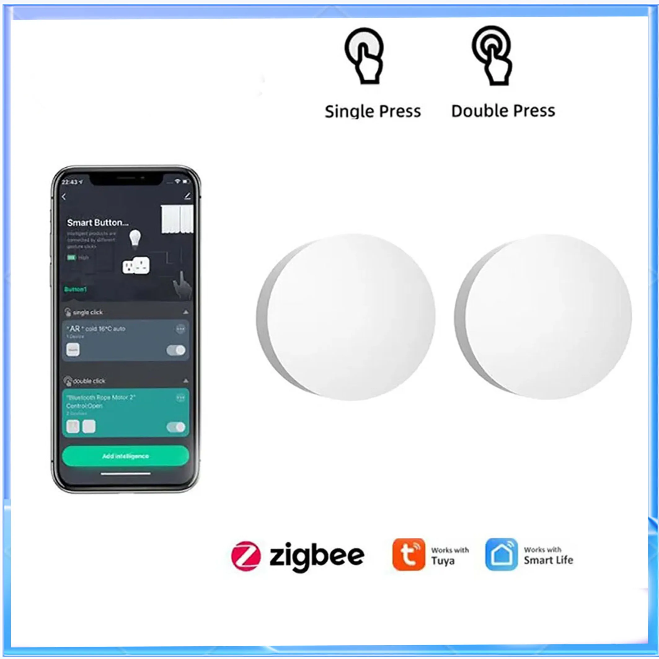

QCTOG Tuya Smart Button Remote Control Zigbee Smart Scene Switch Wireless Intelligent Smart Home Work With Alexa Google Home