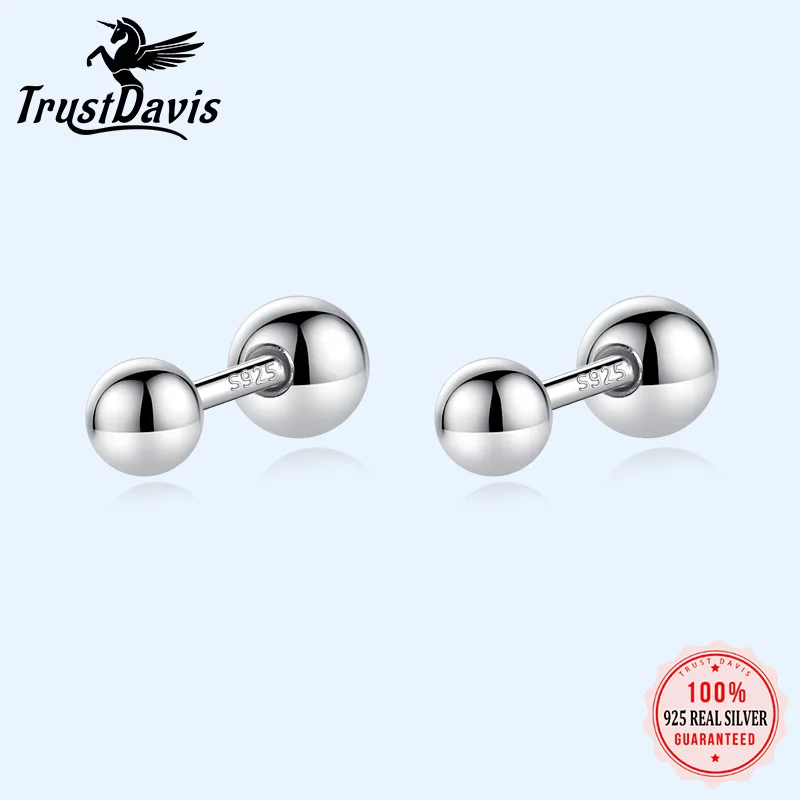 

Trustdavis Real 925 Sterling Silver Beads Screw Stud Earrings For Women Children Baby Girls Kids Mini Minimalist Jewelry DA1980