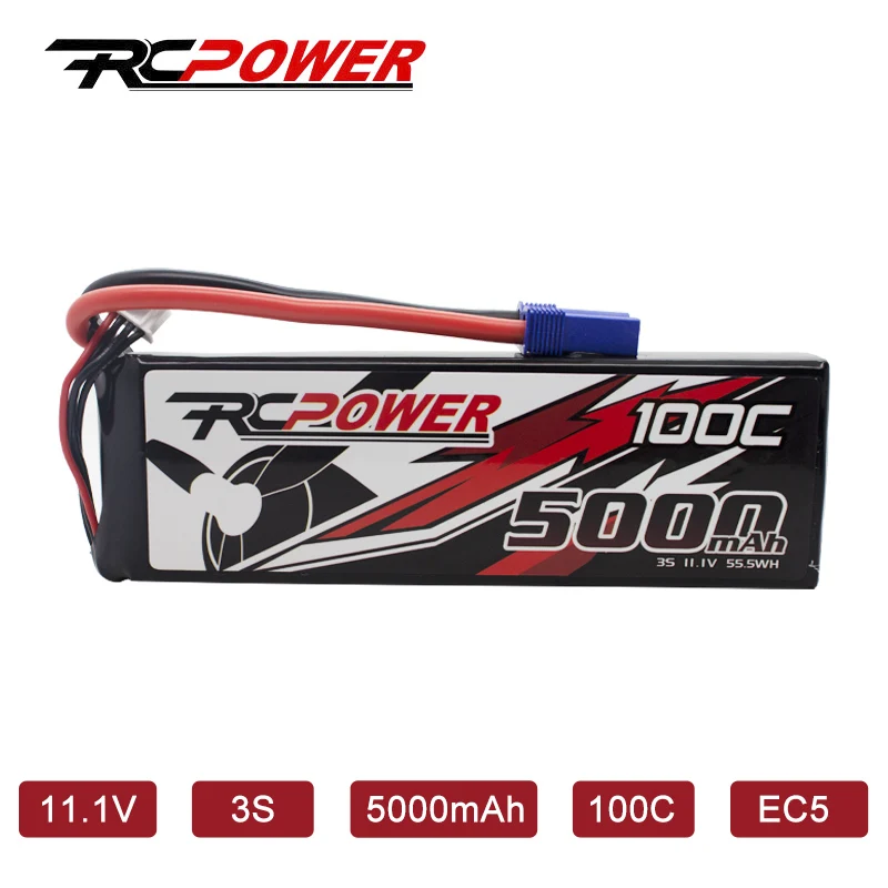 Литий-полимерный аккумулятор RCPOWER 11 1 В 5000 мАч 3S 100C с разъемом EC5 для