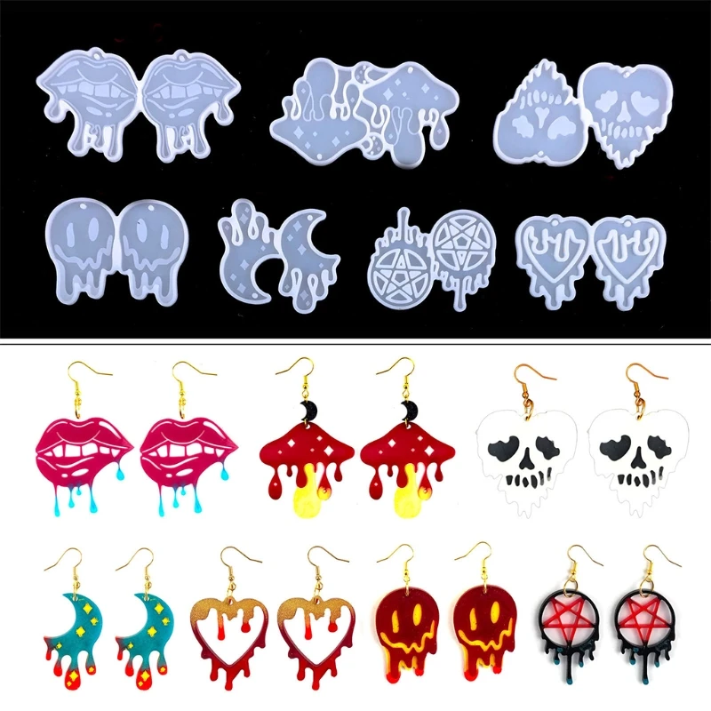 

1PC/7PCS Dangle Earring Silicone Mold Halloween Decor DIY Craft Skull Lip Mold