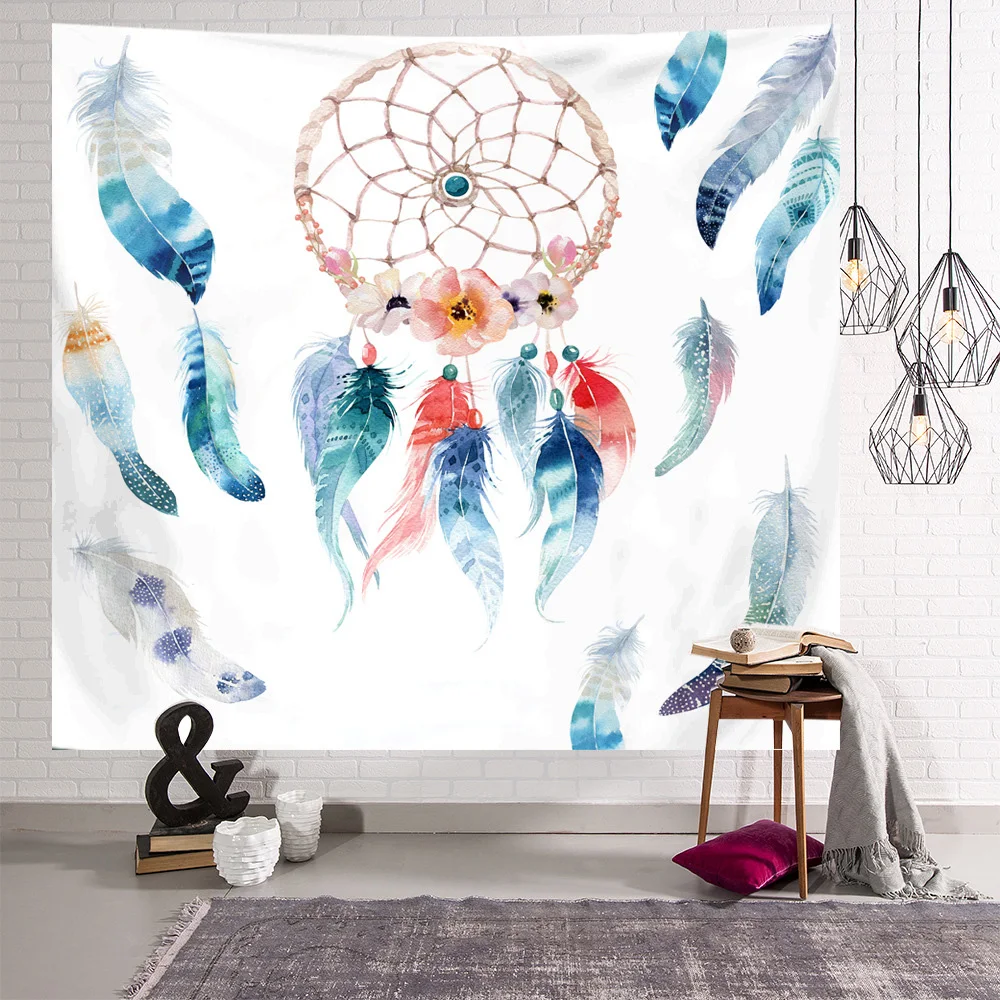 

Tapestry Wall Decor Watercolor Feather Dream Catcher Mandala Background Home Decor Decoration Hanging Cloth