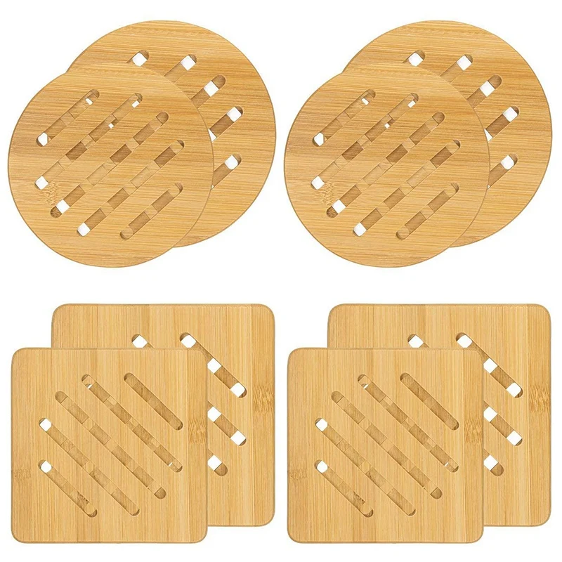 

8 Pcs Bamboo Trivets -Bamboo Hot Pads Trivet With Non-Slip Pads Heat Resistant Pads,For Hot Dishes Pot Bowl Teapots