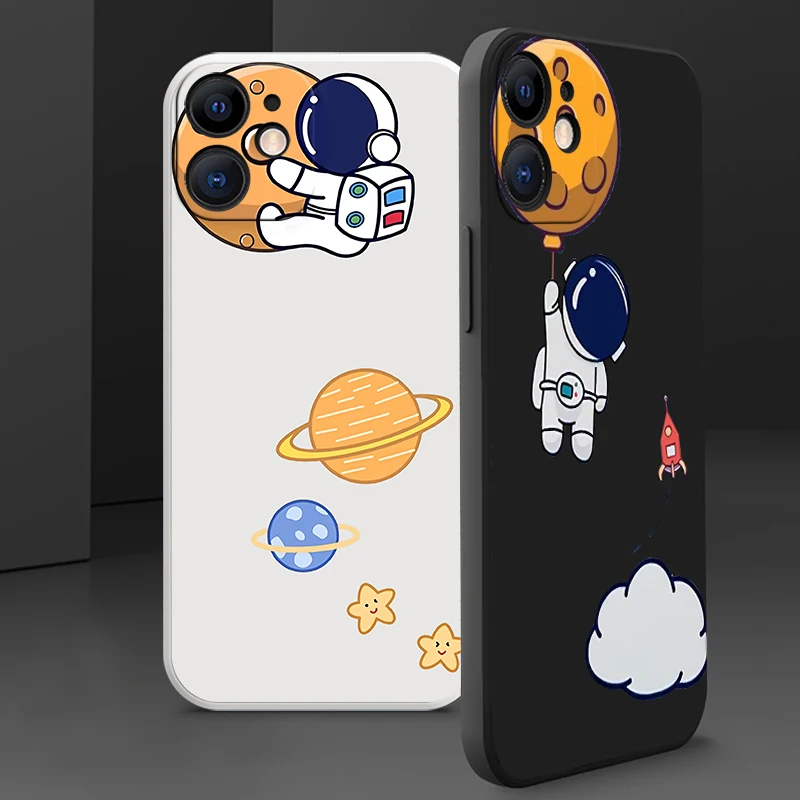 

Cute Creative Astronaut For iPhone 11 12 13 Pro Mini Max Liquid Silicone Phone Cases For 6 6s 7 8 Plus SE 2020 XR X XS Max Funda