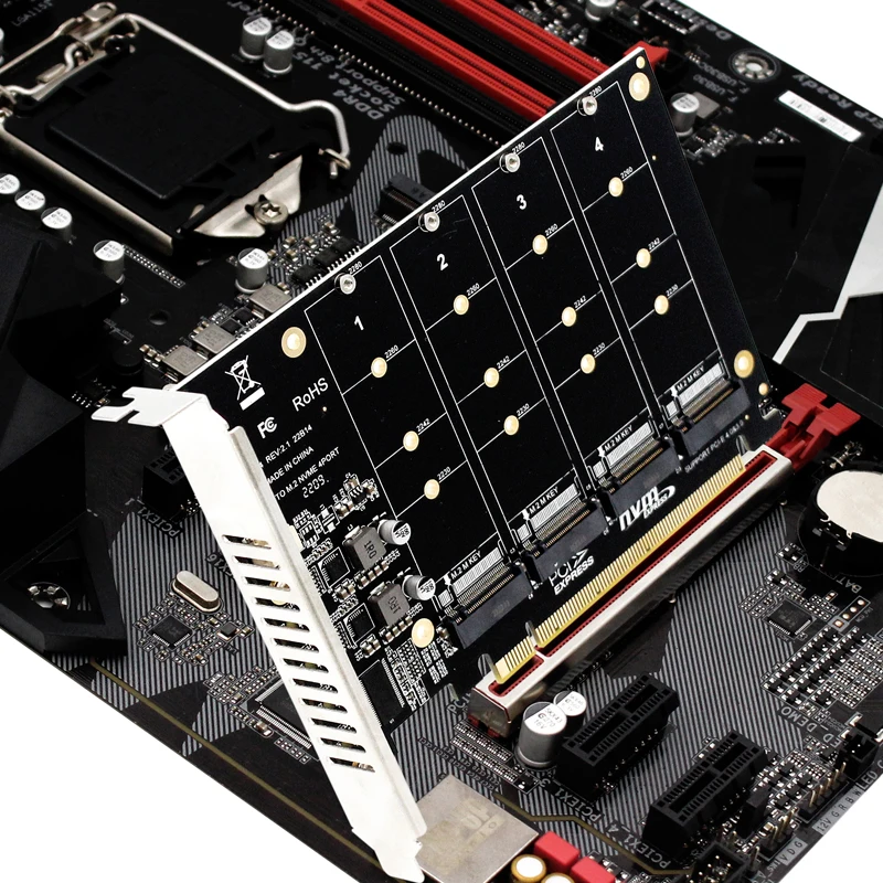 НОВЫЙ адаптер карты расширения NVME 4x 64 Гбит/с M.2 SSD M Key PCI-E Split Card Riser PCI Express 4.0 X16 на 4