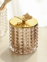 creative irregular glass jar cotton swab storage box cosmetic jewelry jar gold plated butterfly cover sundries glass jar decor