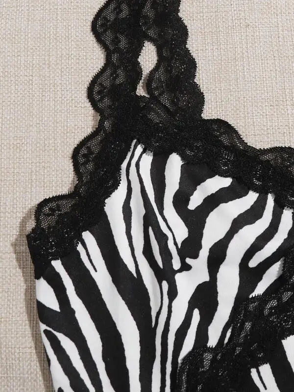 Майка женская с V-образным вырезом модный пикантный топ принтом зебры кружевной