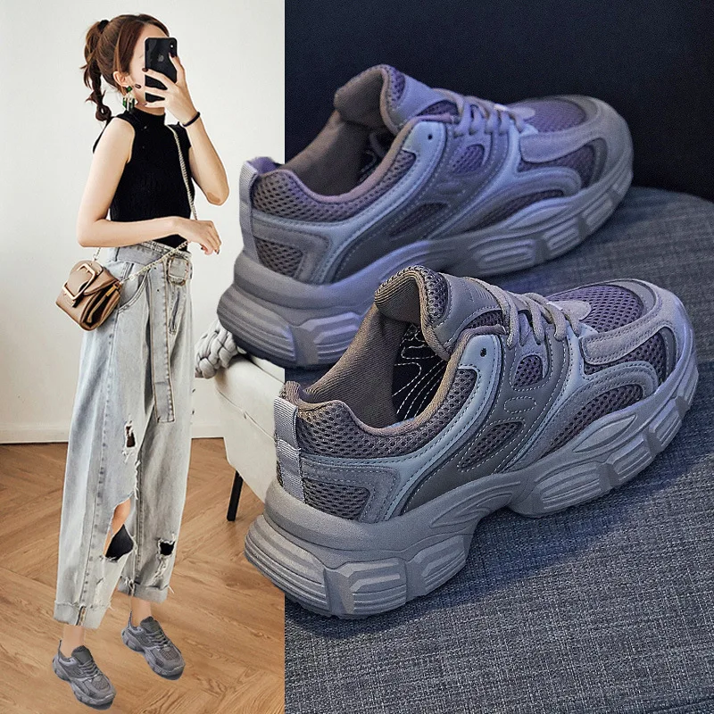 

Lace up thick sole student sports casual shoes