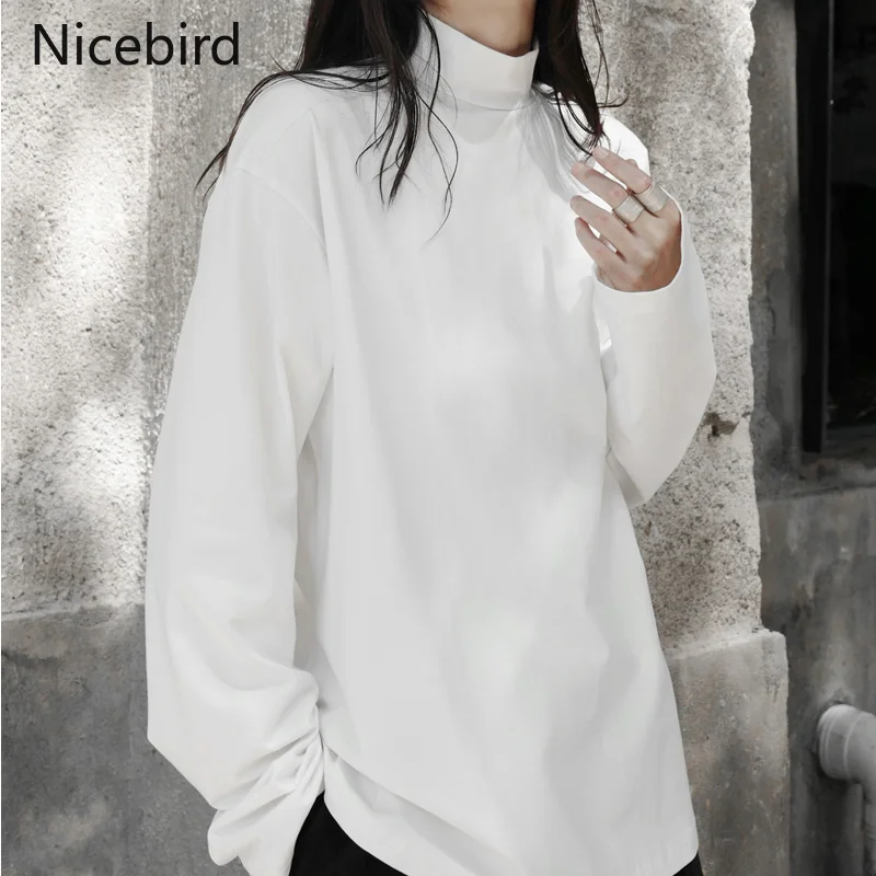 

Nicebird Half Turtleneck T-Shirts Women Solid Color Long Sleeve Casual Tee Top Autumn Bottoming Shirt Vintage Korean Streetwear