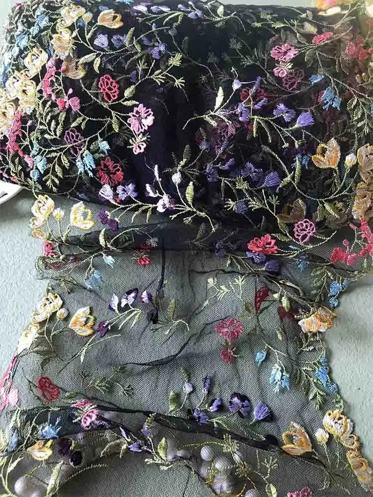 

24CM Wide Gold Flower Tulle Embroidered Lace Fabric for Fringe Trim Party Wedding Dress Underwear Curtains Decor Sewing Supplies