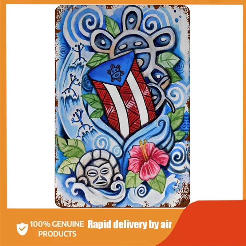 

Флаг Пуэрто-Рико, металлический жестяной знак, настенный художественный холст, патриотическое металлическое Изображение лягушки Пуэрто-Ри...
