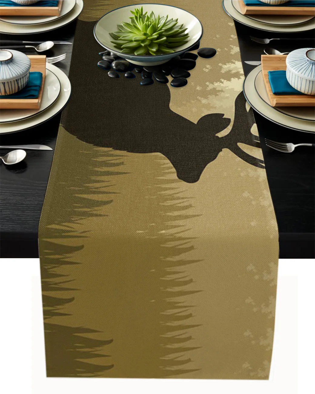 

Deer Silhouette Woods Sunlight Nature Horns Table Runner Table Flag Home Party Decorative Tablecloth Table Runners For Wedding