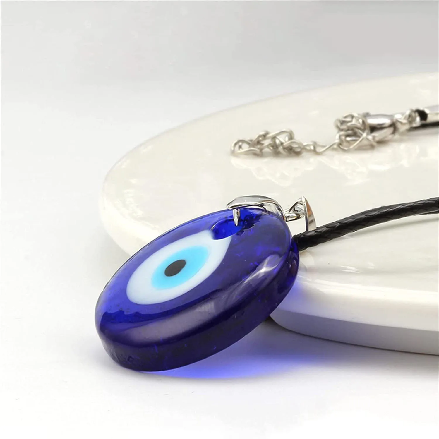 

2021 New Devil's Eye Pendant Necklace Black Beauty Wax Rope Round Drop Shape Acrylic Charm Necklace