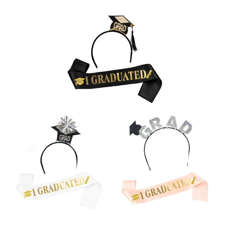 

2pcs Bachelor Cap Shape Headband with Shoulder Strap for Students Taking Photo Dropship