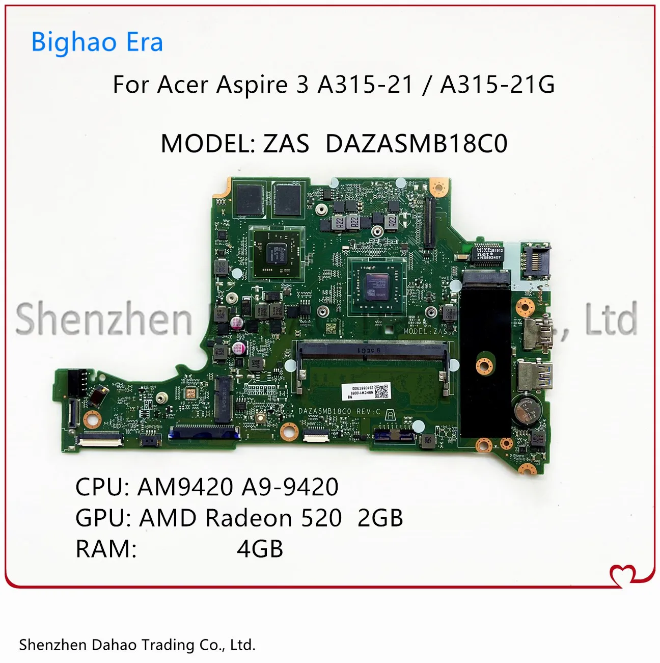 

Материнская плата для ноутбука Acer Aspire 3 A315-21 DAZASMB18C0 с процессором A9-9420 2GB-GPU 4GB-RAM NBGNV1100G NB.GNV11.00G