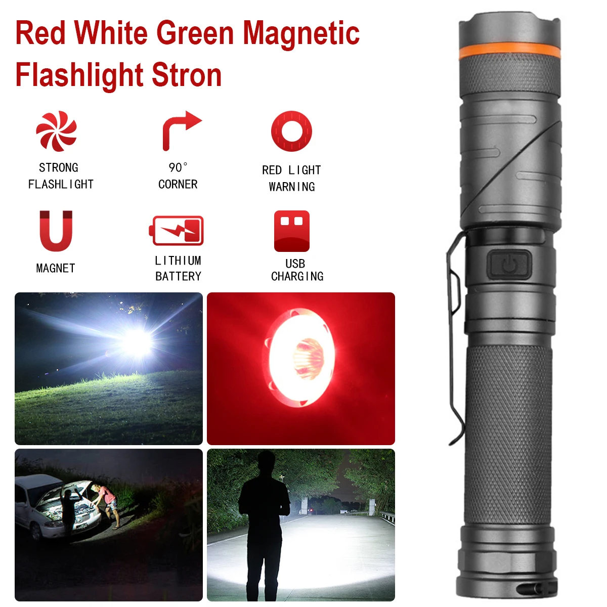 

Новый светодиодный фонарик 2400 лм мАч 90 ° складной тактический фонарик IPX5 Водонепроницаемый Магнитный ручной фонарик с USB-зарядкой