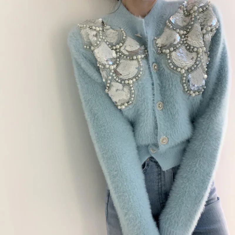 Свитера Neploe с яркими блестками и круглым вырезом Осень-зима 2024 женские топы Y2k