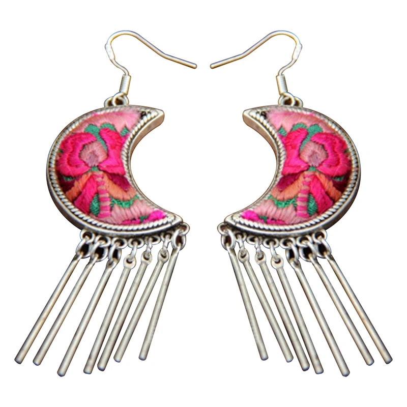 

1 пара ретро серебряные серьги для Луны с инкрустацией ручной вышивкой