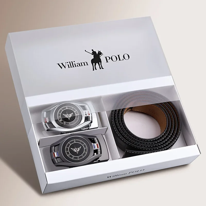 King's Trendy Automatic Buckle Leather Belt For Men Pure Cow Versatile Casual Style Suitable Young People