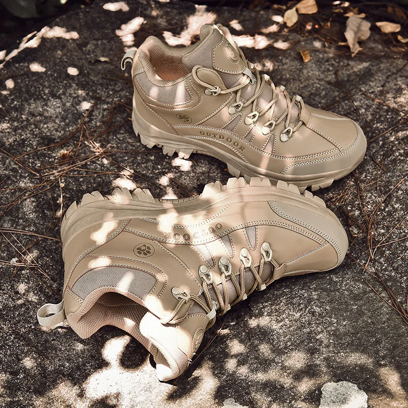 HIKEUP Leather Men‘s Outdoor Hiking Shoes Non-Slip Couple Hiking Tourist Trekking Sneakers Trail Jogging Shoes For Men Factory