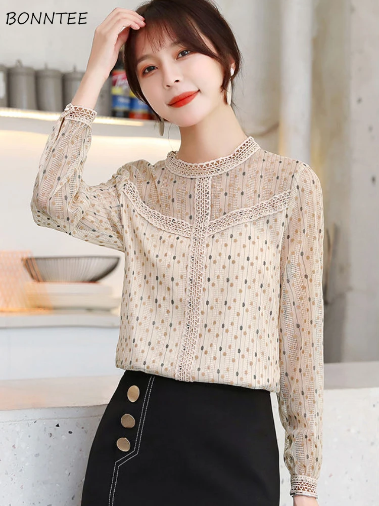 

S-5XL Blouses Women Patchwork Elegant Design See-through Ulzzang Female Long Sleeve Summer Breathable Popular All-match Leisure