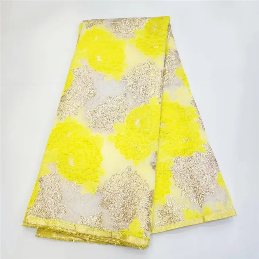 

Yellow African Jacquard Fabric Floral Brocade Damask Gilding Lace Organza Material Tulle Mesh French Net Brocard Tissu 5Yard WJ5
