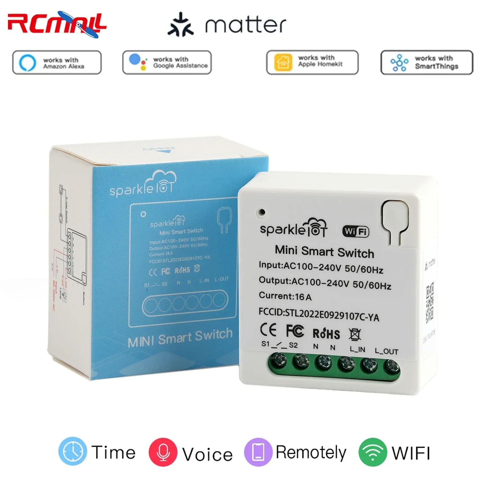 

Matter 16A Wi-Fi мини-умный переключатель, сквозное отключение, розетки с двойным управлением, работающие с Apple HomeKit Alexa Google