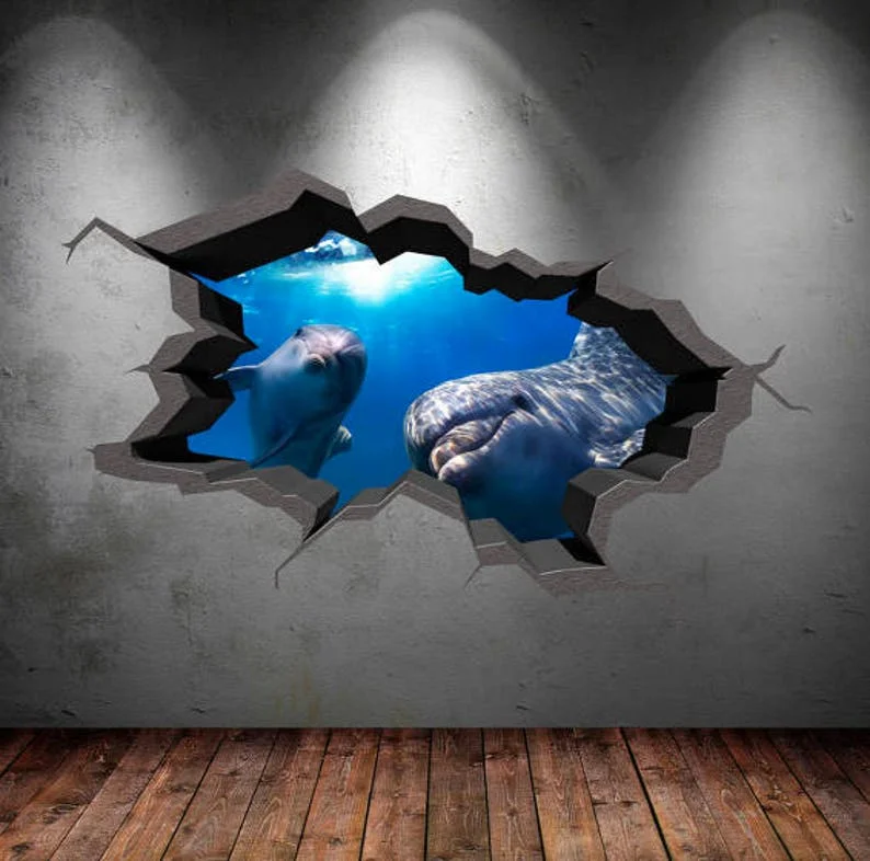 

Dolphin Wall Decal, Fish Wall Decal, Sea Life Wall Decals, Aquarium Wall Decal, 3D Wall Art, Kids Room Decor, Vinyl Wall Sticker