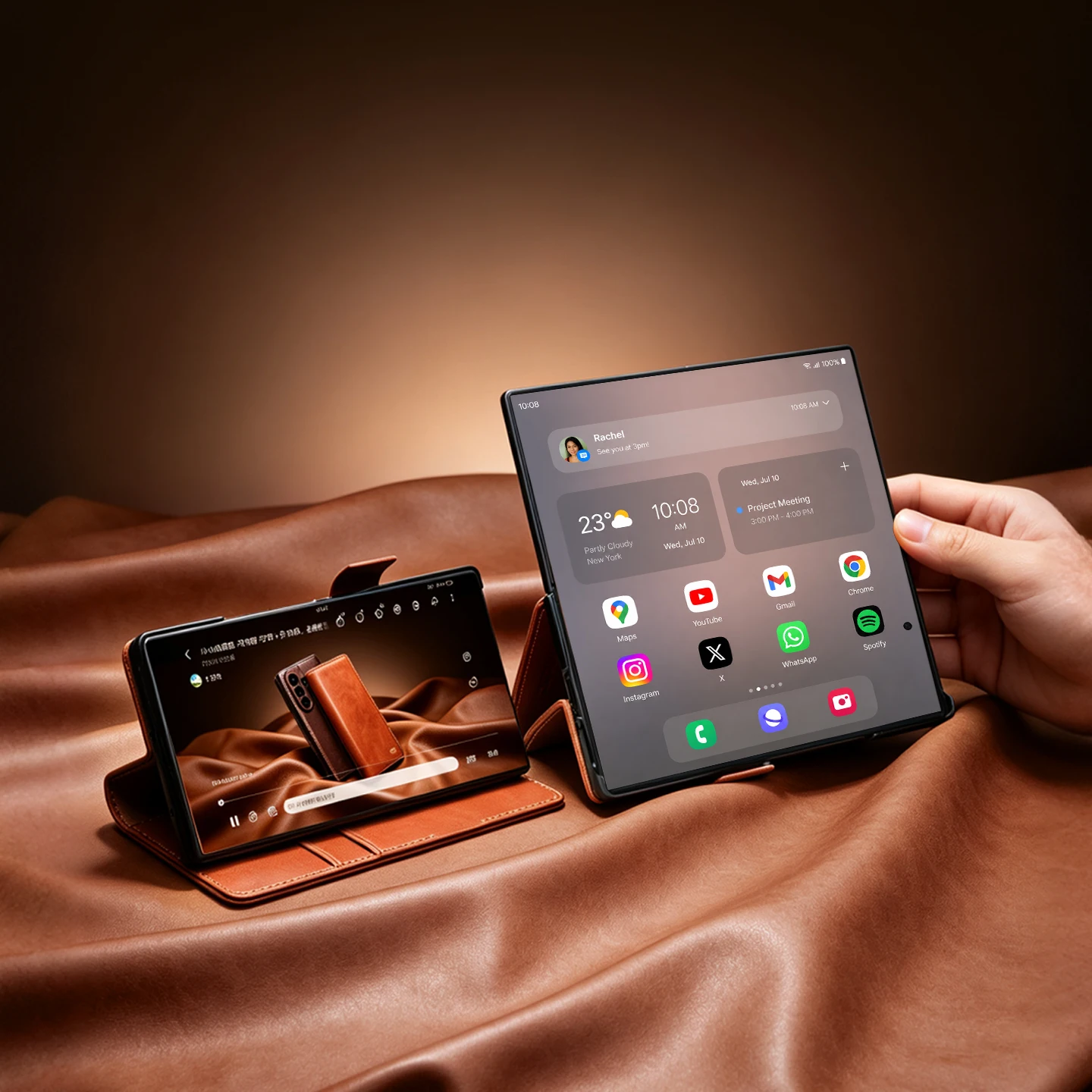 Фото Чехол-книжка QIALINO из натуральной кожи с эффектом масляного воска для Samsung Galaxy Z Fold8 Fold 8 Ultra, из воловьей кожи, с отделением для карт, функцией кошелька и подставкой №4