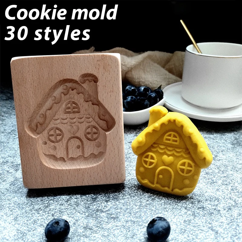 

3D Wooden Cookie Biscuit Molds Retro Embossed DIY Mould Christmas Baking Fondant Cake Rose Flower Animal Cutter Kitchen Tools
