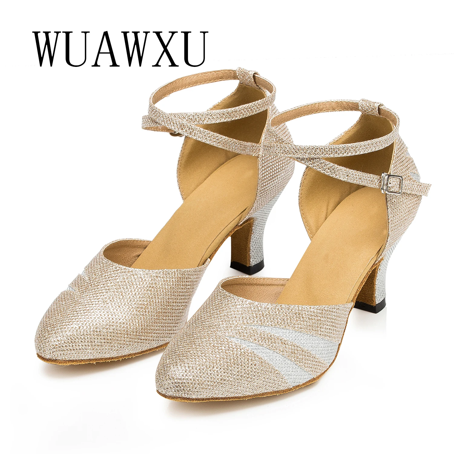 NATASHA Friendship Latin Dance Shoes Adult Dance Shoes Medium High Heel Performance Gold Lady Modern Dance Shoes Square Dance Da