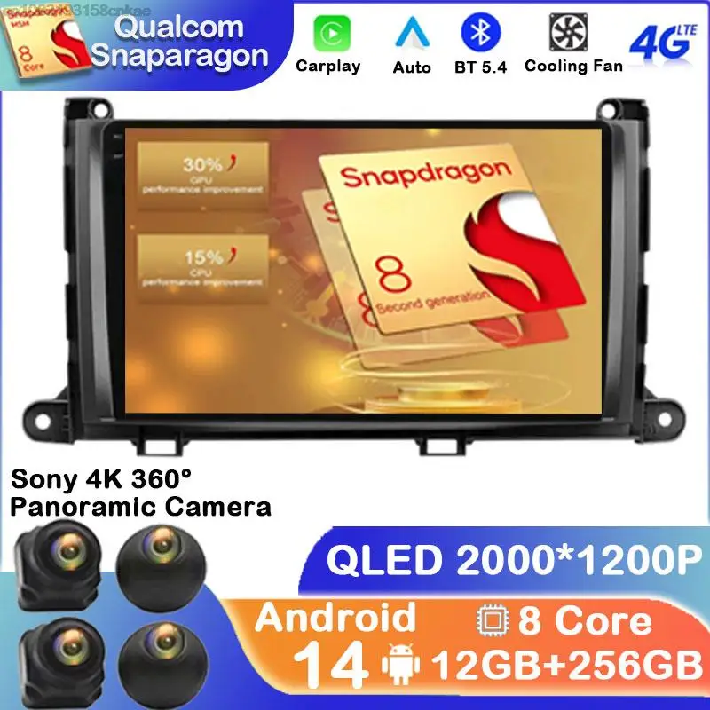 이рони Android 14 Carplay Auto для Toyota Sienna 2009 2010 2011 2012 2013 2014 Radio samochodowe Gps Odtwarzacz Multimeidia Stereo 2 Din