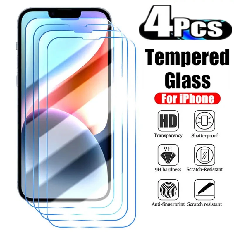 

Защитное стекло, 4 шт., для iPhone 15 14 13 12 11 Pro Max X XR XS Max 14 15 Plus