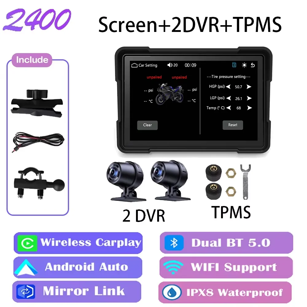 

Беспроводной CarPlay Moto 5-дюймовый портативный цифровой мотоцикл приборная панель GPS-навигация экран Android авто монитор