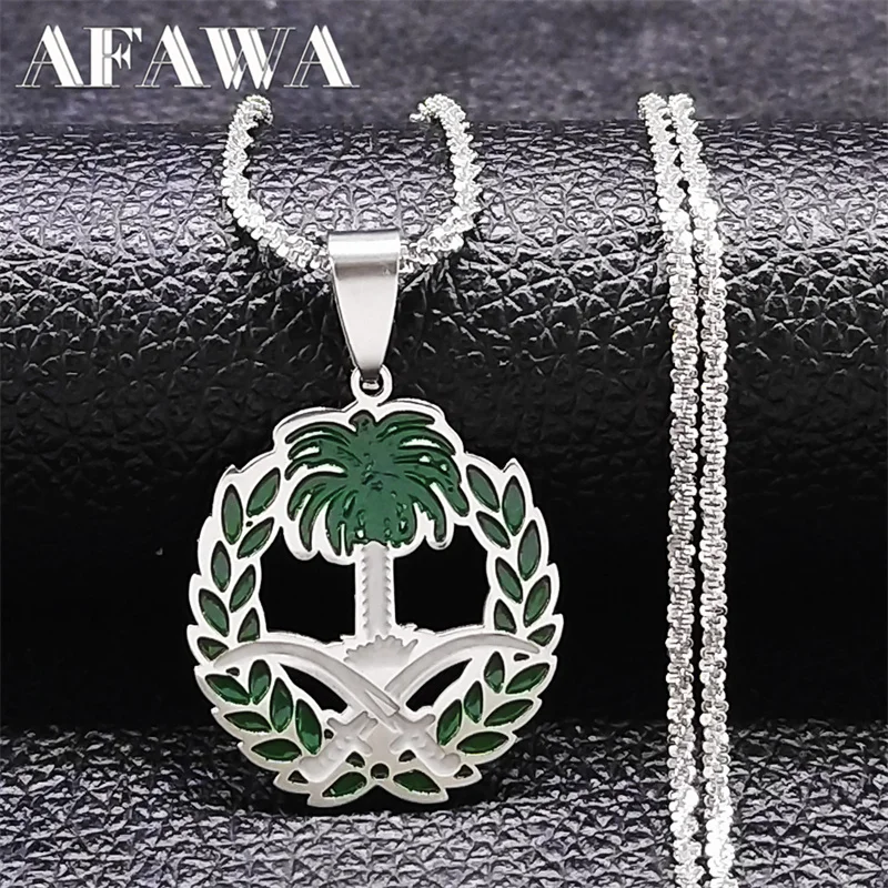 

Saudi Arabia National Emblem Necklace Stainless Steel Emblem of Saudi Arabia Symbol Pendant Necklaces Jewelry collares N2064S02