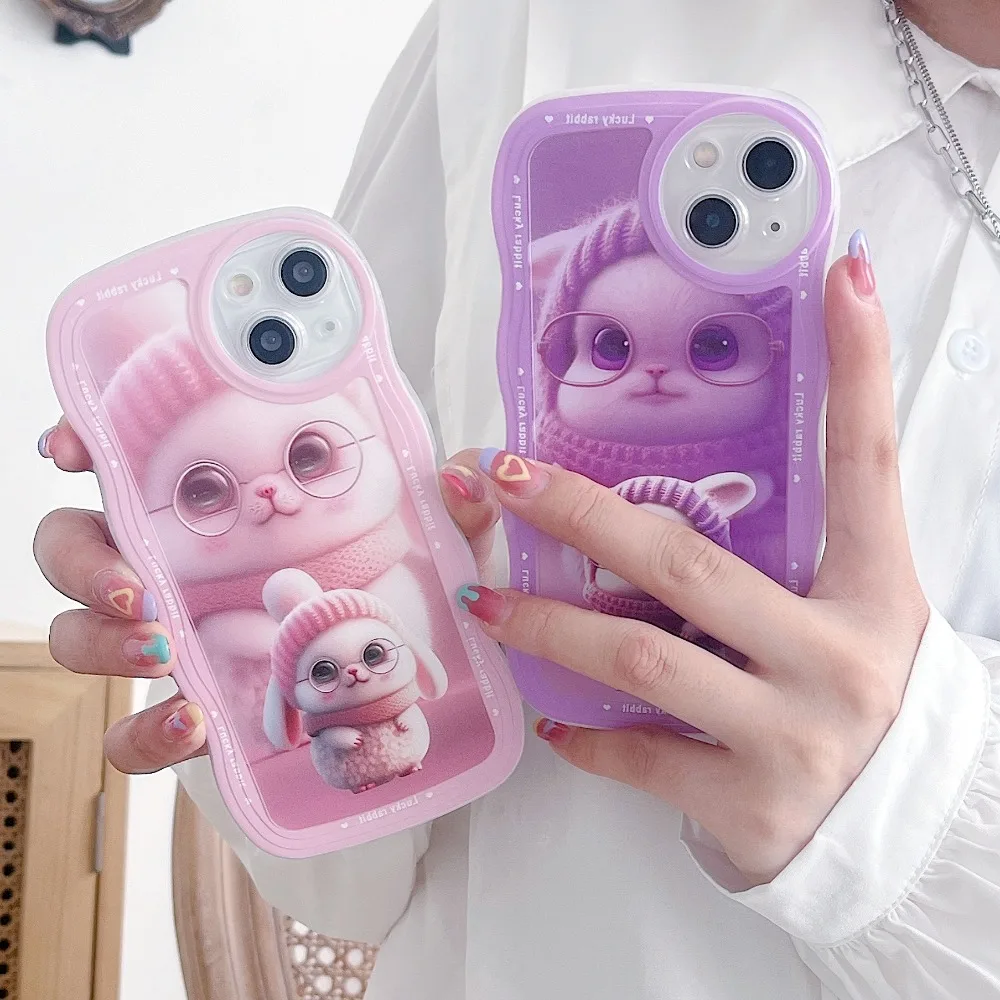 

for iPhone 15 Silicone Case for iPhone 14 15 13 12 Mini 11 Pro Max 7 8 6S 6 Plus XR X XS Max Funda Wave Edge Cute Bunny Coque