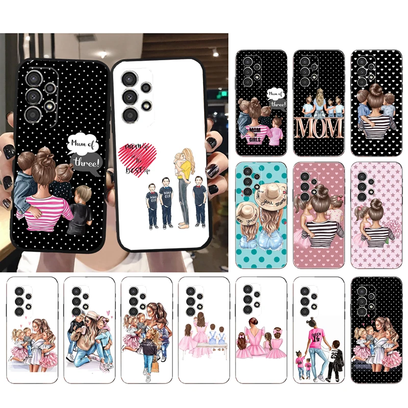 

Mom Son Daughter Phone Case for Samsung Galaxy A73 A13 A22 A32 A71 A33 A52 A53 A72 A73 A51 A31 A23 A34 A54 A52 A53S Funda