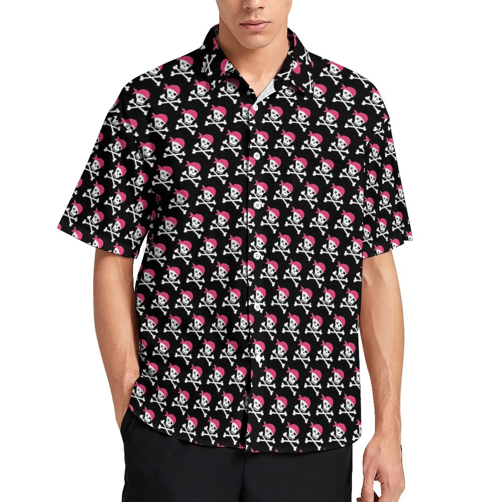 

Skeleton Casual Shirt Fun Skull and Crossbones Beach Loose Shirt Hawaiian Aesthetic Blouses Short-Sleeve Custom Oversize Clothes