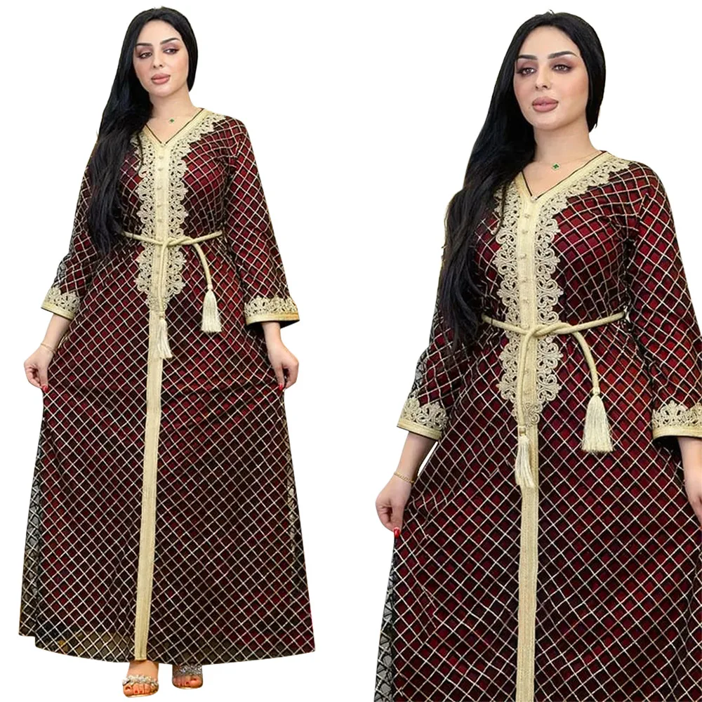 middle east muslim abaya plaid sequins sequin party dress skirt belted muslim