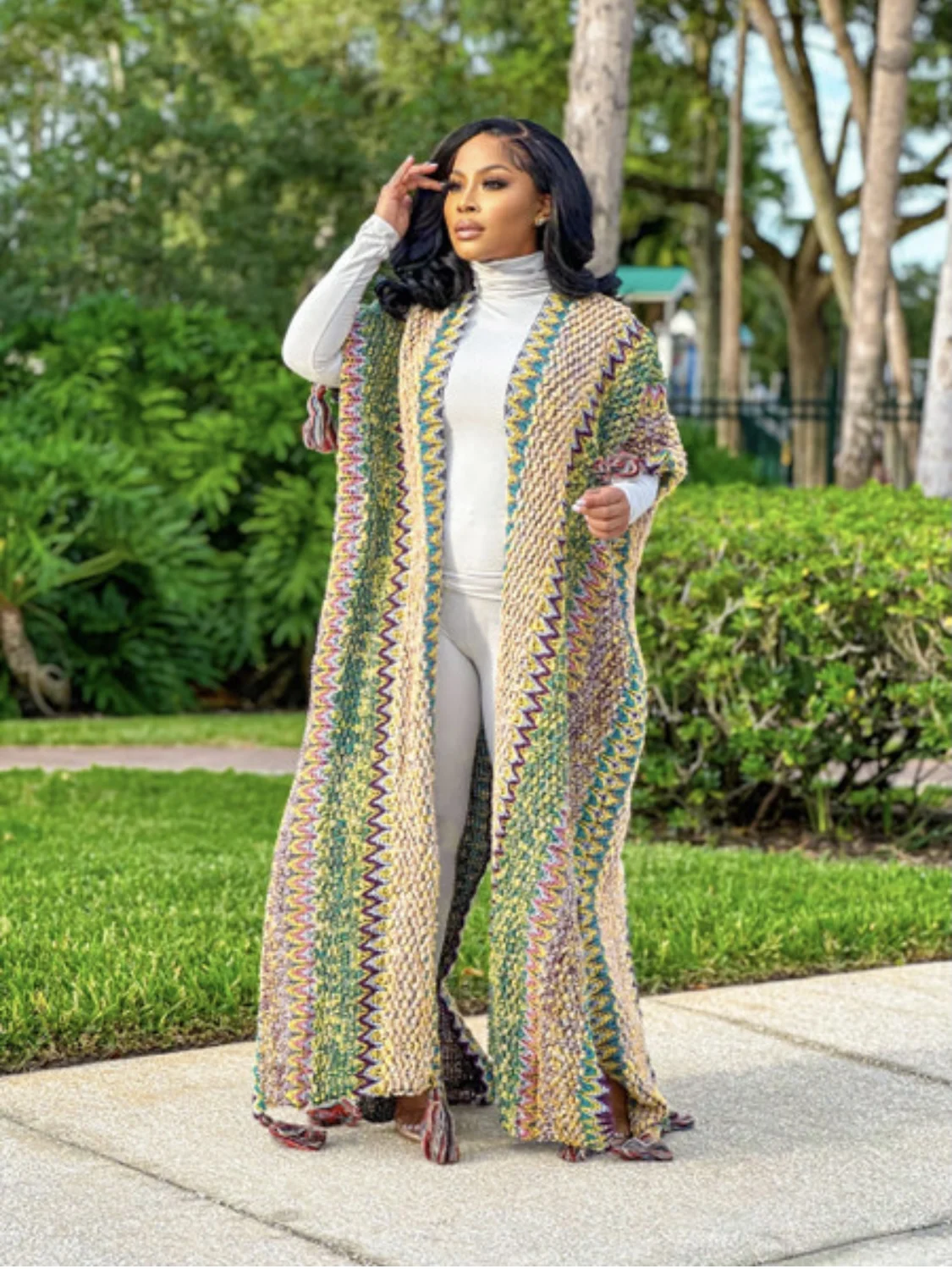 Зимняя мода африканские женщины полная длина теплое открытое переднее кимоно