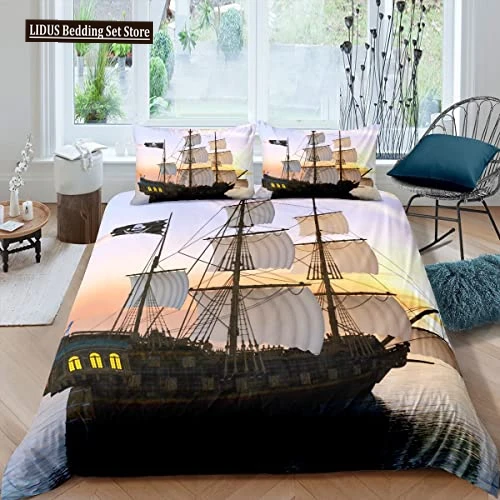 Sailing Ship Pattern Duvet Cover Set 3D Print Boat For Kid Teen Adult Bedding Polyester Comforter Full King Twin Size