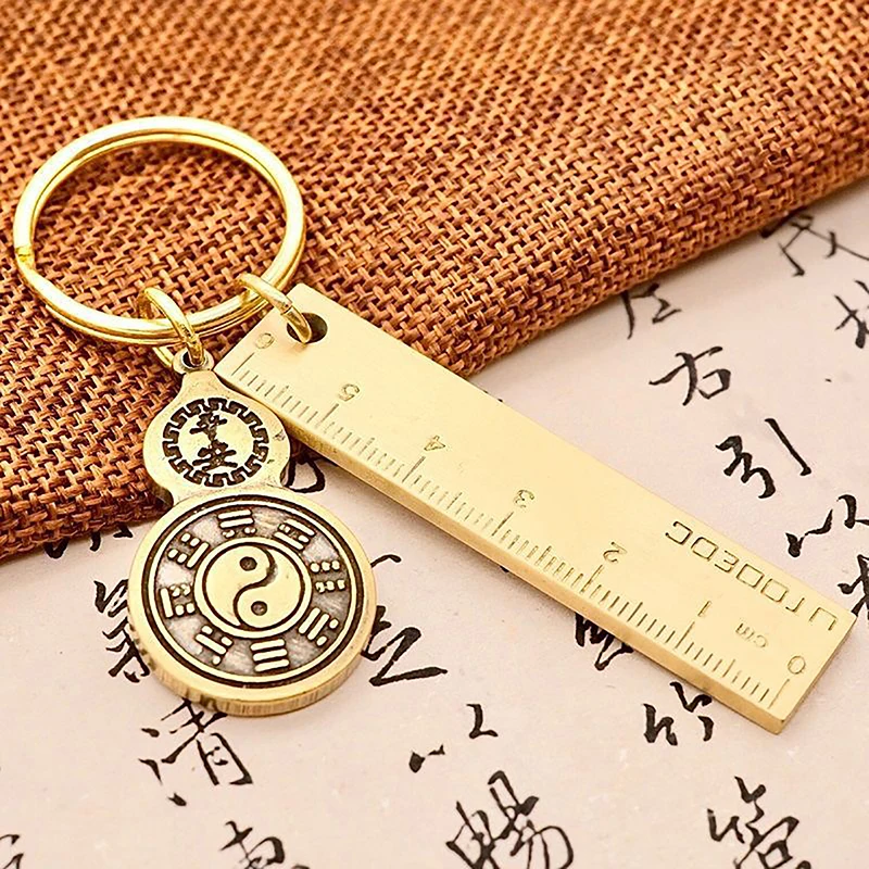 

Metal Ruler Imitation Copper Multifunctional Keychain Gourd Pendant Chinese Style Car Key Ring Practical Small Measuring Tools