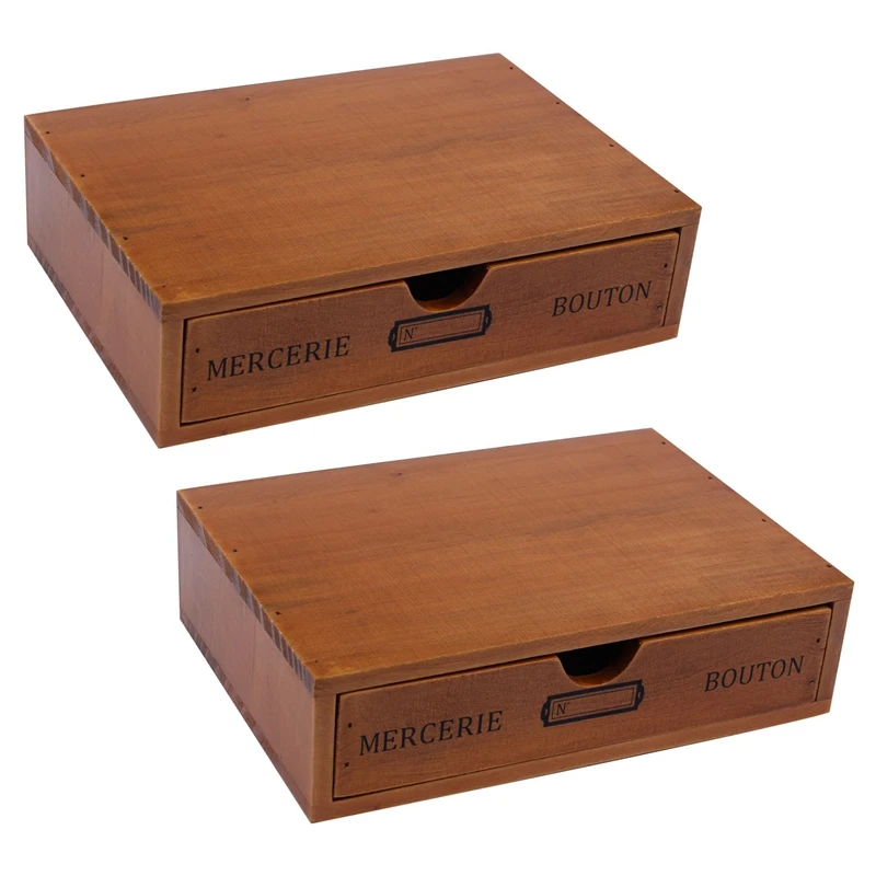 

2X Vintage Wooden Box Storage Drawer Wooden Chest Of Drawers Jewelry Organizer Desktop Storage Box