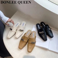 british style mule slippers women flat heel shoes brand chain slides new spring loafers casual flip flops female outdoor slipper