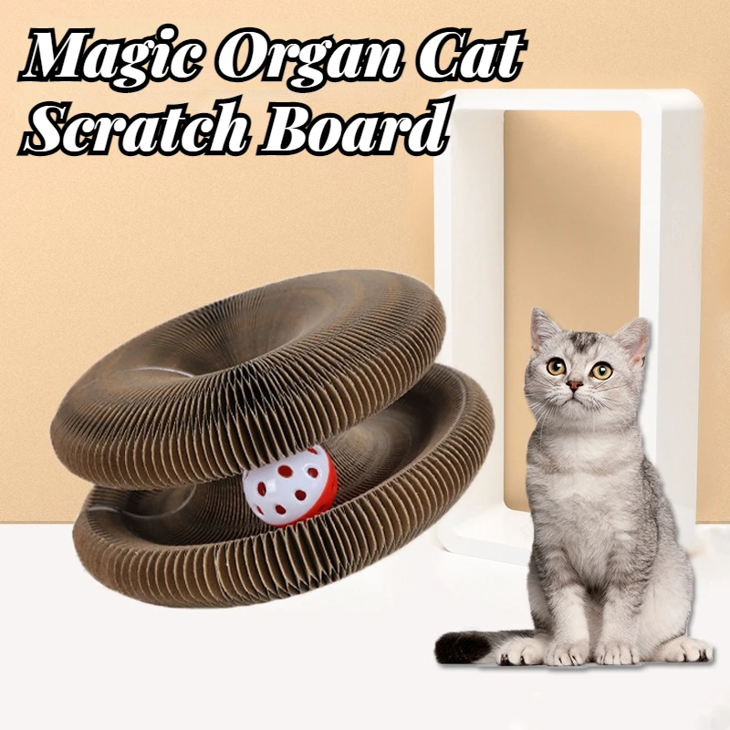

Interactive Cat Toy Magic Organ Cat Scratch Board Cat Toy with Bell Cat Grinding Claw Scratching Board Corrugated Pet Play funny